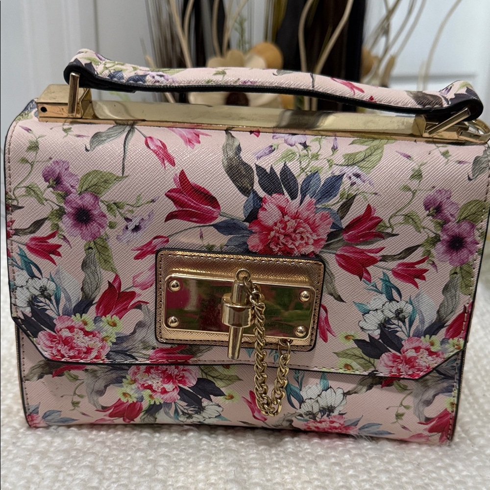 Aldo Floral Hand Bag with Gold Accents